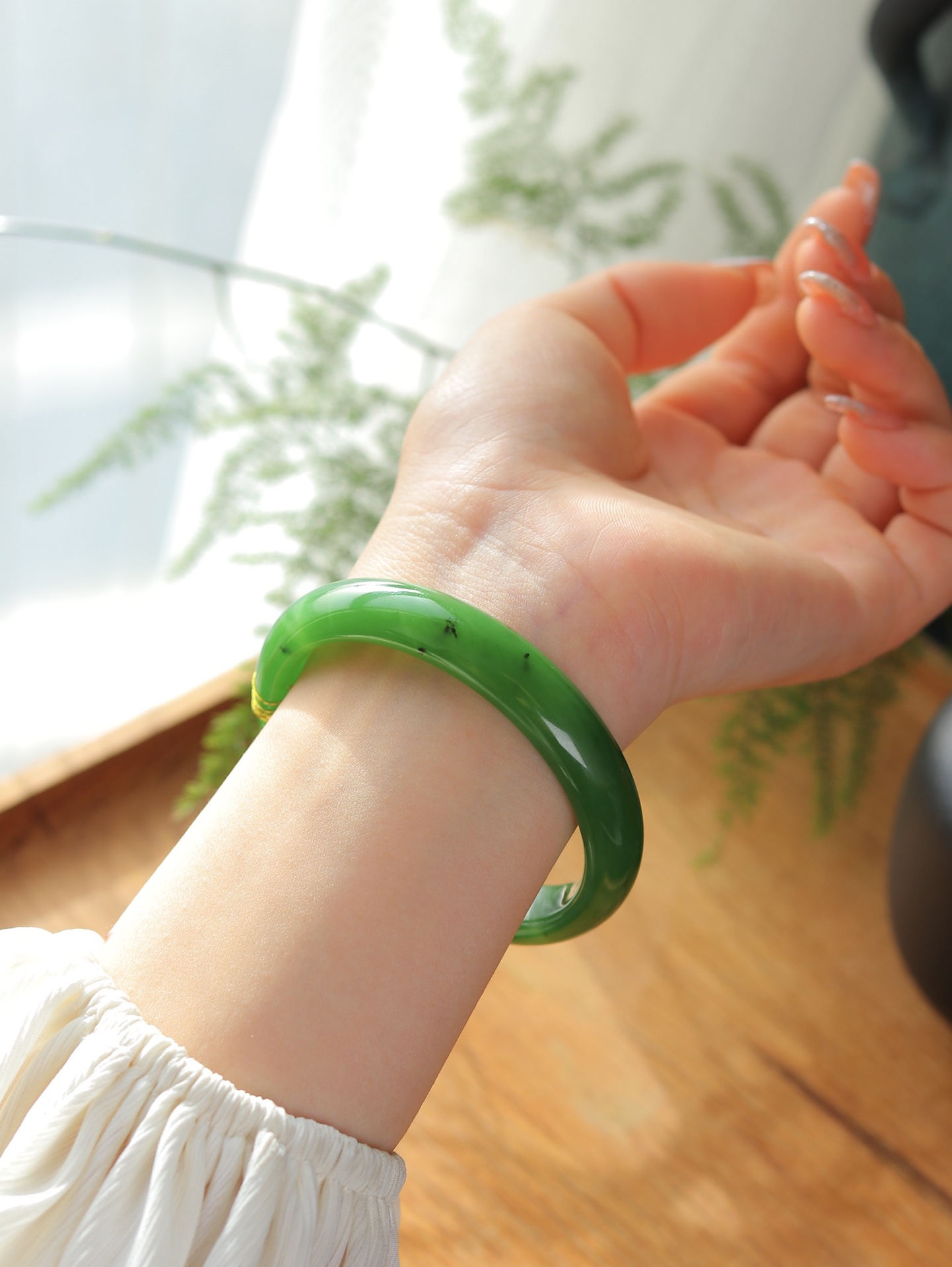 和田玉碧玉苹果绿手镯(图7)